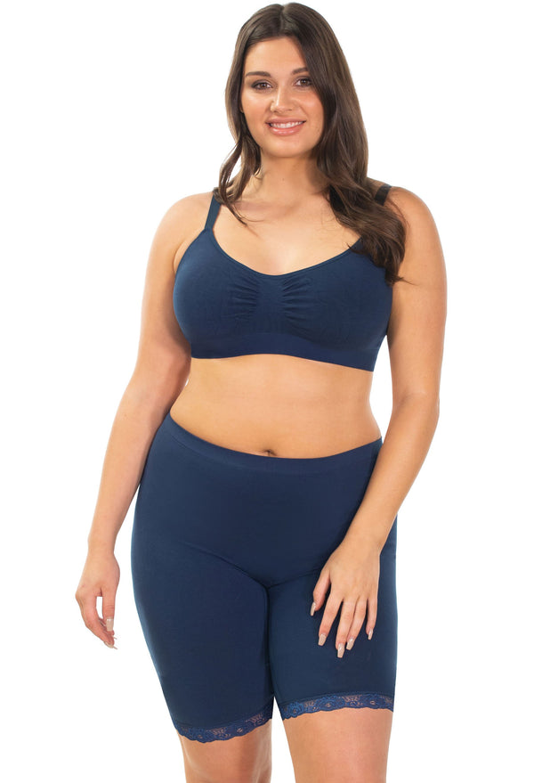 Anti Chafing Lace Midi Cotton Rich Shorts | Pacific Blue