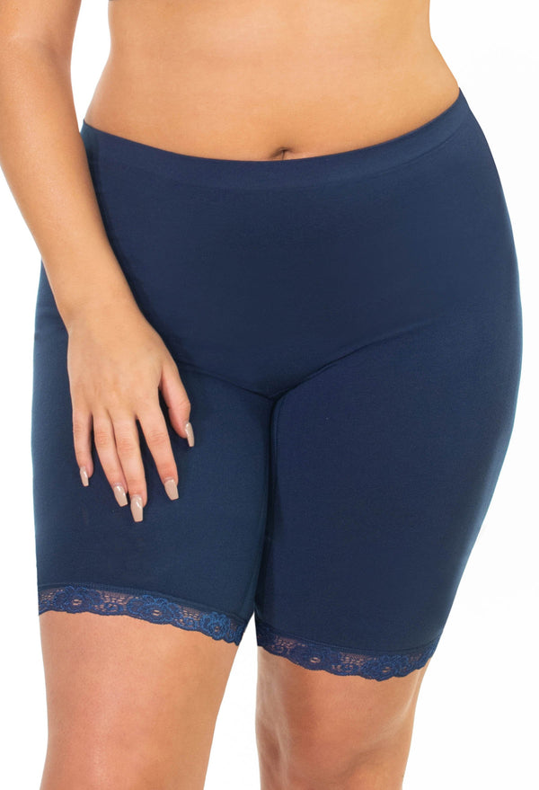 Anti Chafing Lace Midi Cotton Rich Shorts | Pacific Blue