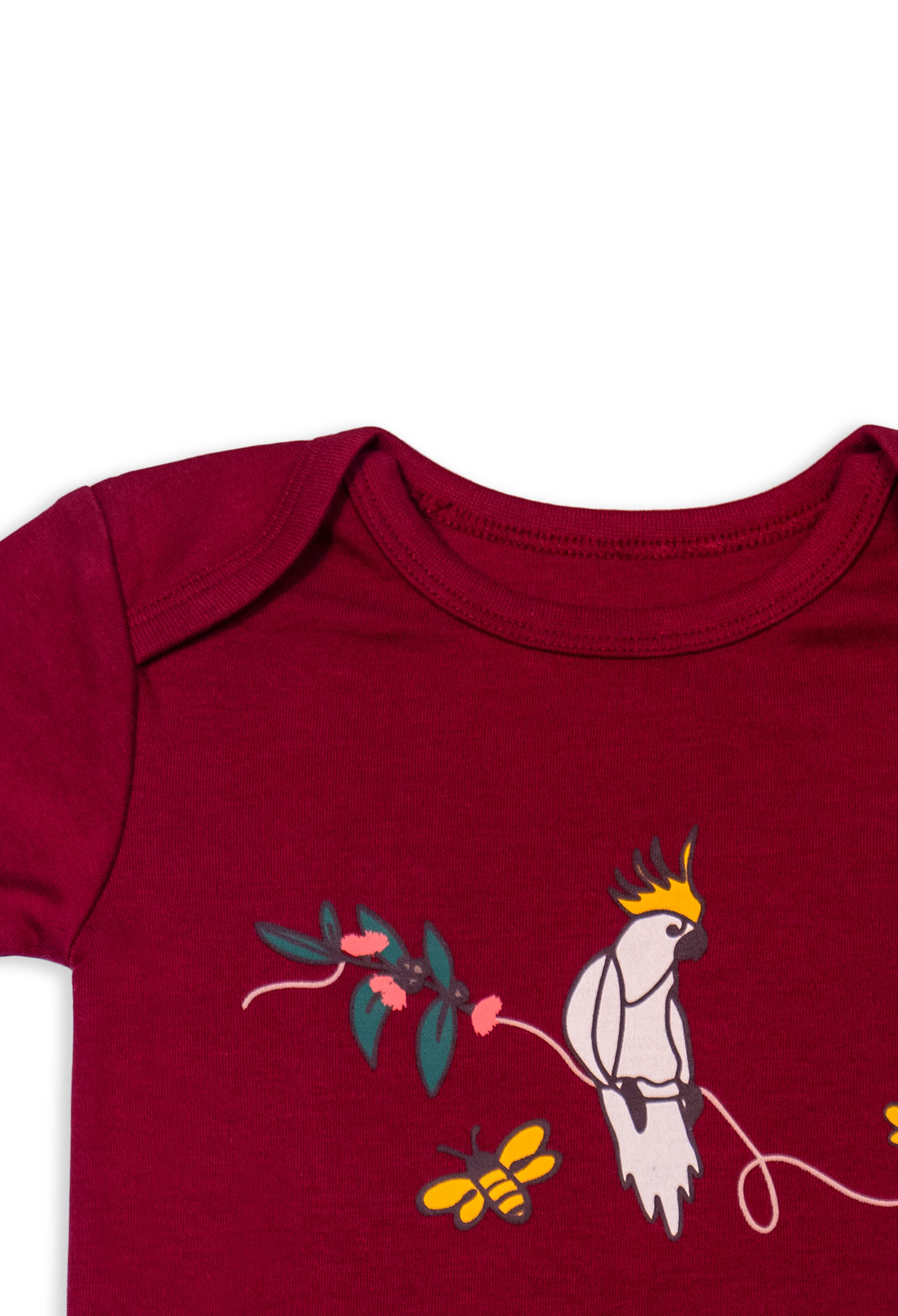 100% Organic Cotton Short Sleeve Baby Bodysuit - Red Cockatoo