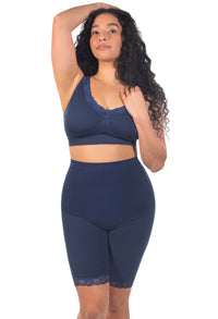 Anti Chafing High Rise Long Cotton Rich Shorts | Pacific Blue