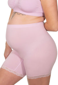Maternity Anti Chafing High Rise Petite Cotton Rich Shorts | Lilac Snow