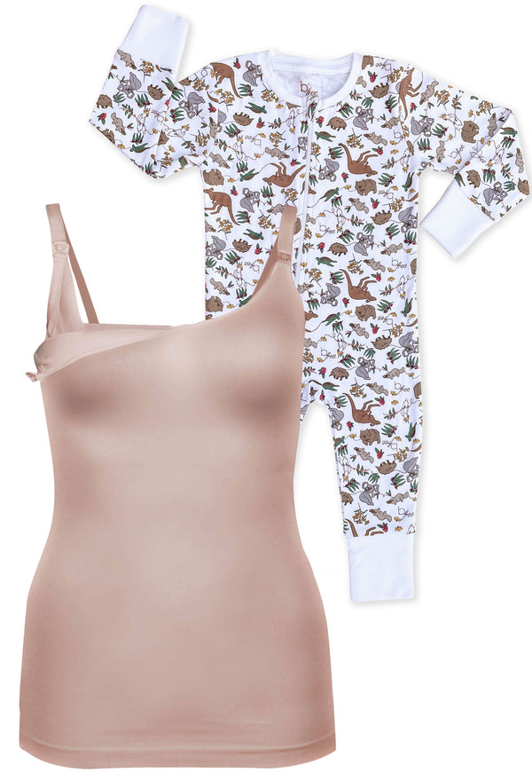 Bamboo Nursing Cami & 100% Organic Cotton Zip Babysuit | 2 Pack | SAVE $10