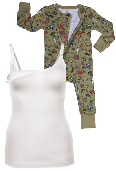 Bamboo Nursing Cami & 100% Organic Cotton Zip Babysuit | 2 Pack | SAVE $10