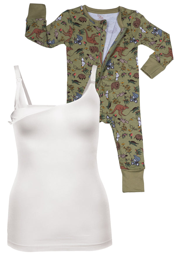 Bamboo Nursing Cami & 100% Organic Cotton Zip Babysuit | 2 Pack | SAVE $10