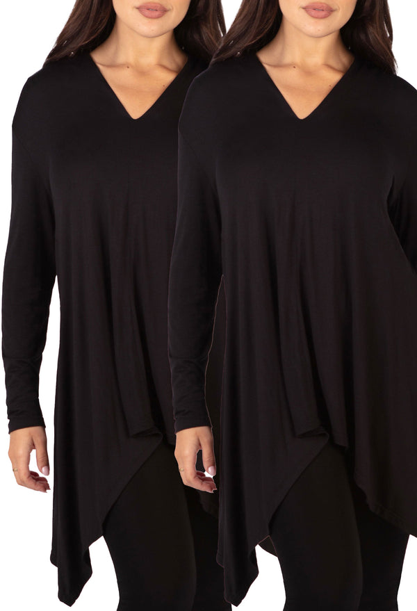 Bamboo V Neck Tunic Top - 2 Pack