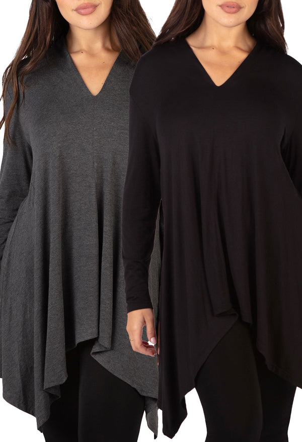 Bamboo V Neck Tunic Top - 2 Pack