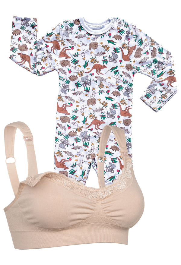 Cushion Padded Strap Nursing Bra & 100% Organic Cotton Babysuit | 2 Pack | SAVE $10