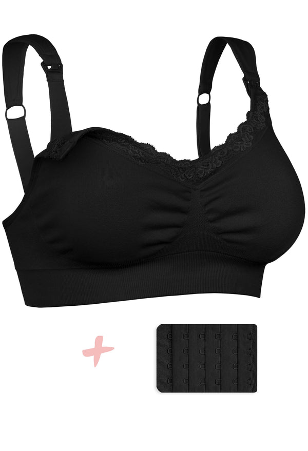 Cushion Padded Strap Wire Free Maternity and Nursing Bra + Bra Extender Set