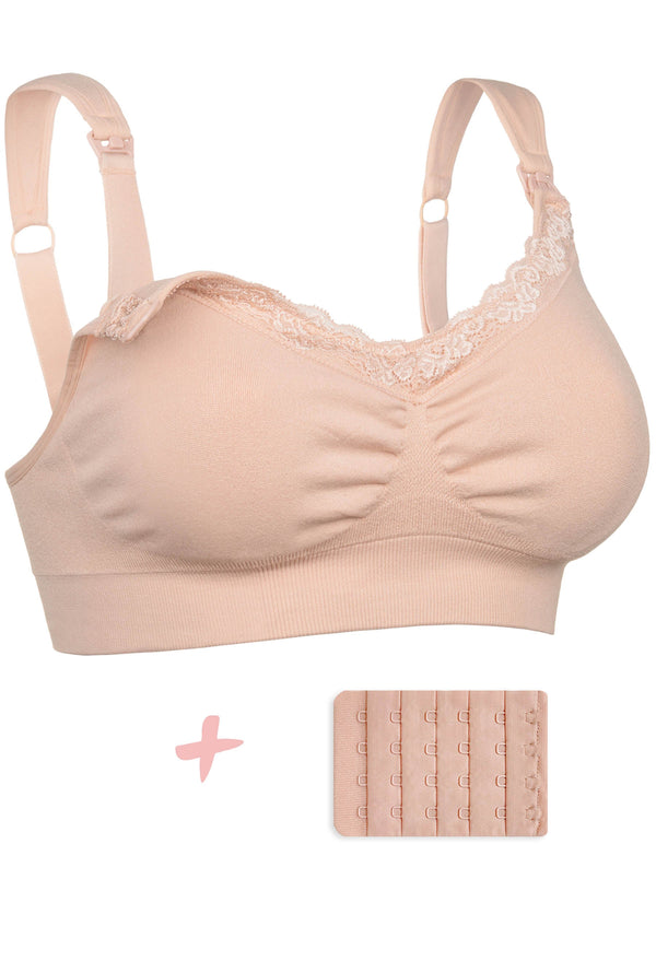 Cushion Padded Strap Wire Free Maternity and Nursing Bra + Bra Extender Set