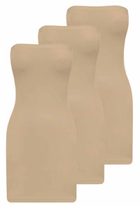 Strapless Knee Length Slip Dress - 3 PACK