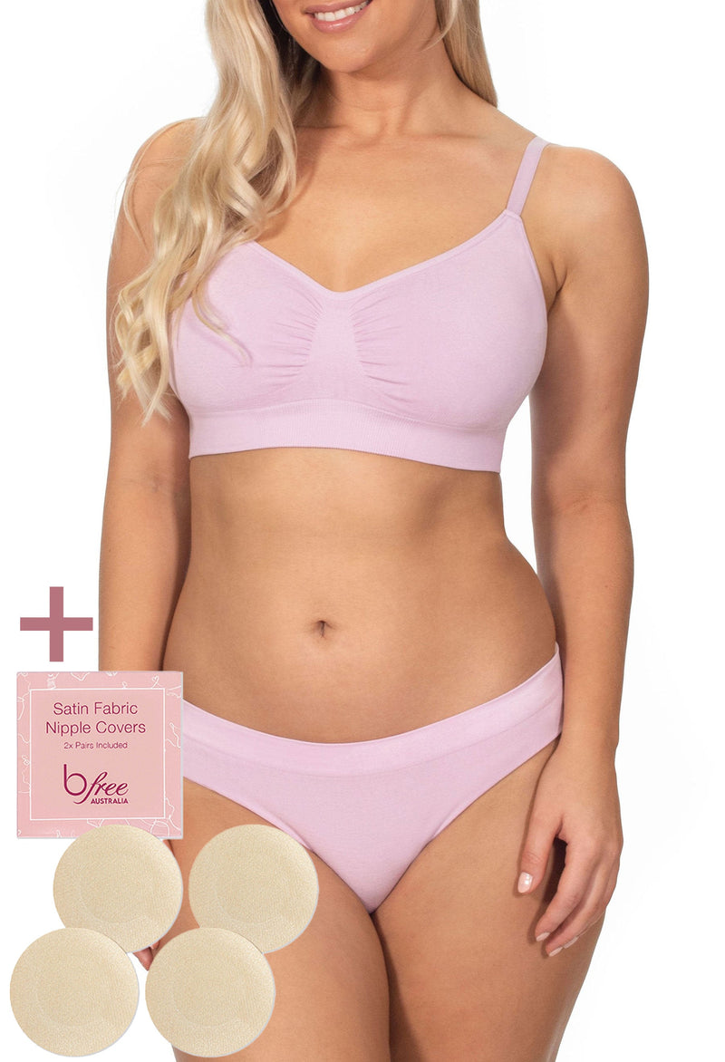 Pink Bamboo Padded Wire Free Bra and Bikini Set With FREE Nipple Covers
