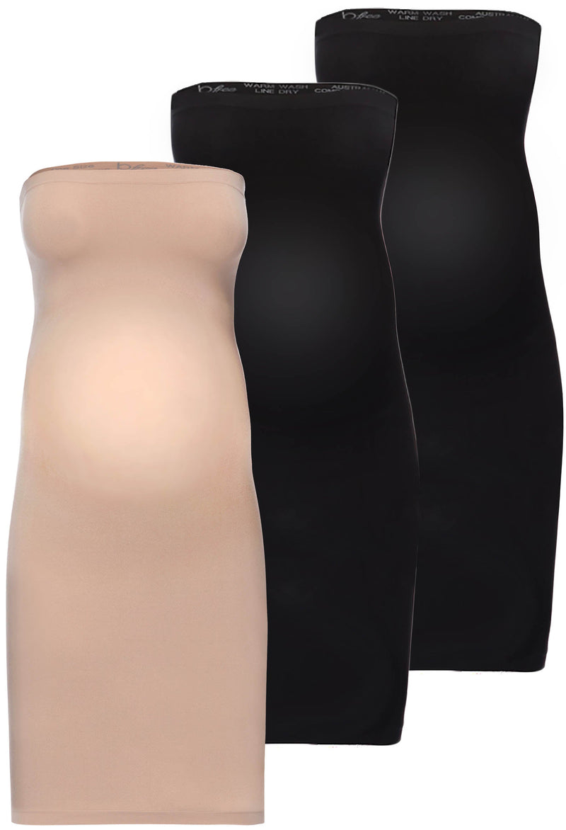 Maternity Strapless Knee Length Slip Dress - 3 Pack