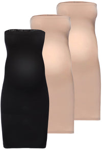Maternity Strapless Knee Length Slip Dress - 3 Pack