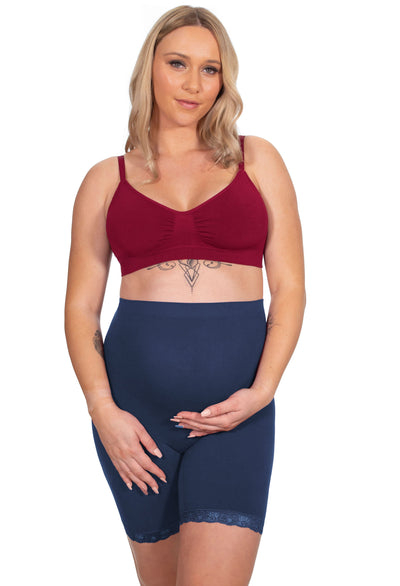 Pacific Blue Maternity Anti Chafing High Rise Long Cotton Rich Shorts