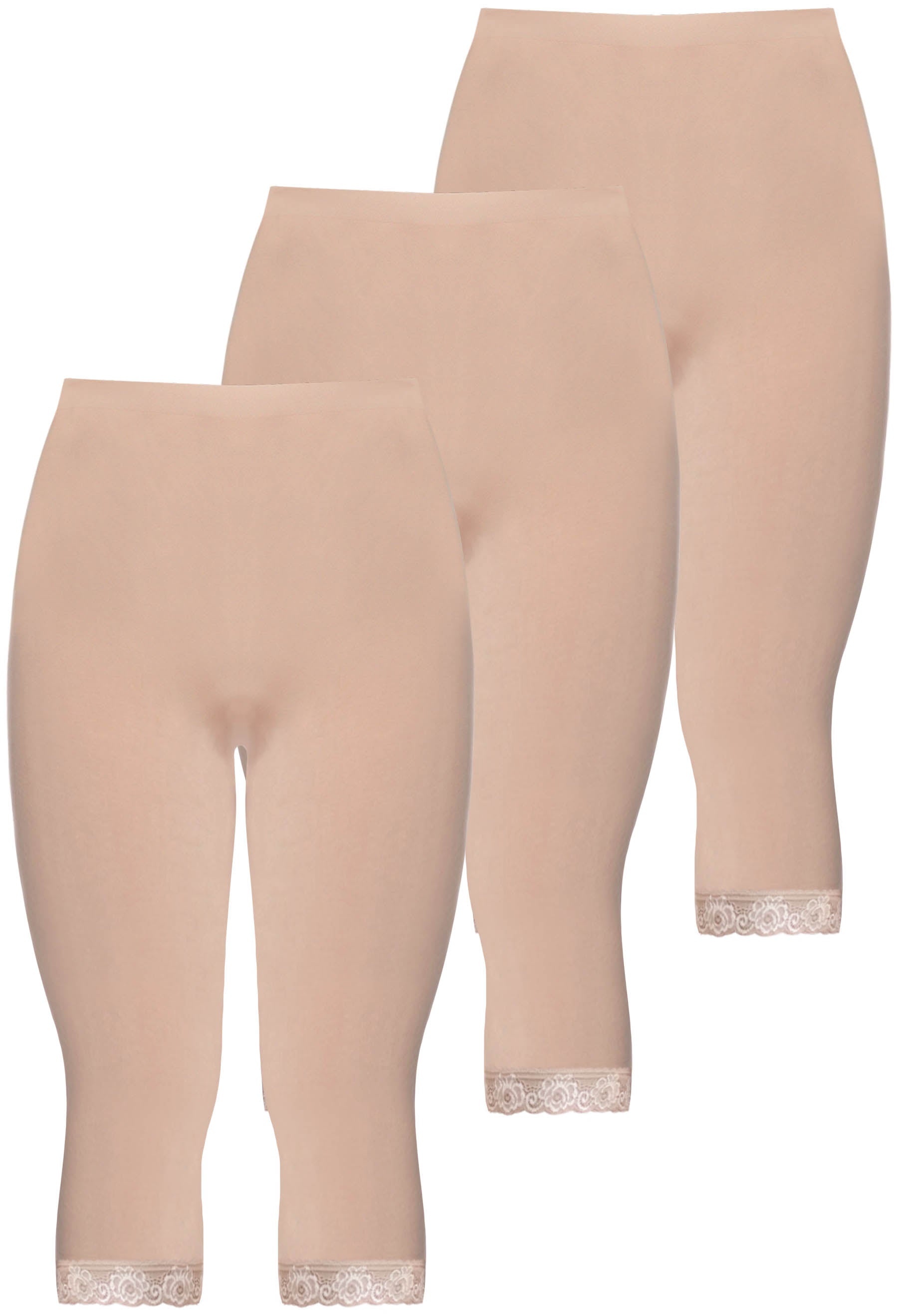 Anti Chafing High Rise 3/4 Cotton Leggings - 3 Pack
