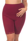 Anti Chafing High Rise Long Cotton Rich Shorts | Burgundy