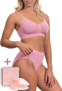 Pink Bamboo Bra + High Cut Set With FREE Nipple Covers