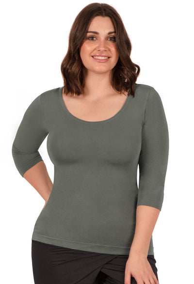 Bamboo 3/4 Sleeve Top - Khaki