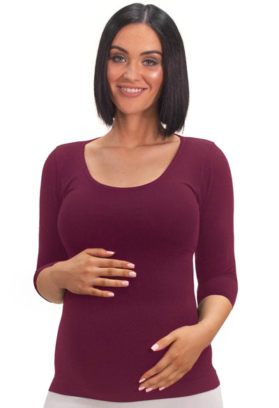 Maternity Bamboo 3/4 Sleeve Top - Burgundy