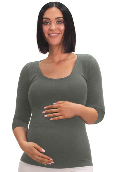 Maternity Bamboo 3/4 Sleeve Top - Khaki