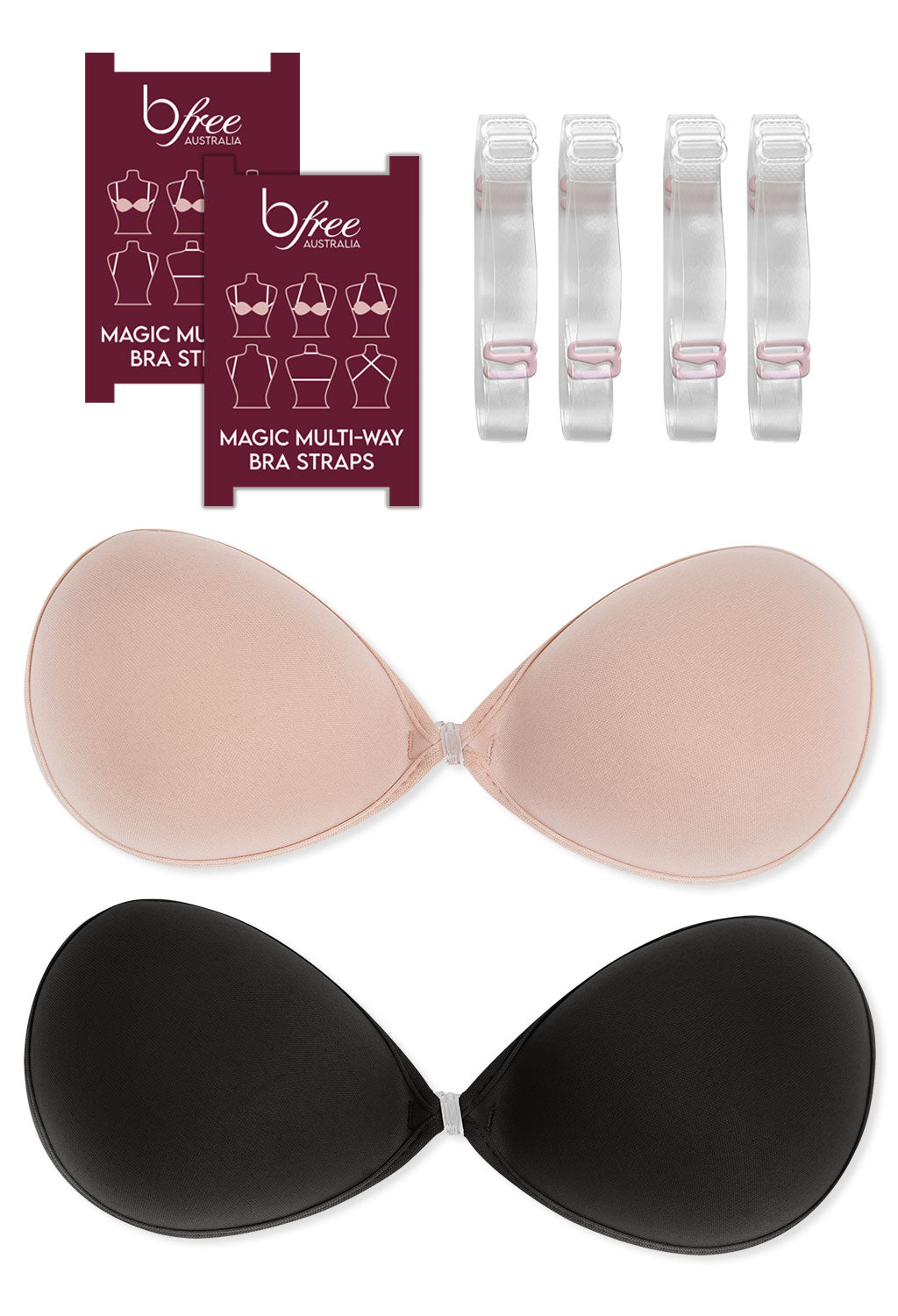 Reusable Stick On Bra (Nude/Black) - A To F Cup – B Free Australia