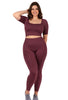 Square Neck Short Sleeve Crop Top and Seamless High Waist Full Length Leggings
