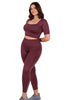 Square Neck Short Sleeve Crop Top and Seamless High Waist Full Length Leggings