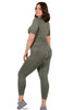 Square Neck Short Sleeve Crop Top and Seamless High Waist Full Length Leggings