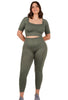 Square Neck Short Sleeve Crop Top and Seamless High Waist Full Length Leggings