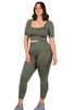 Square Neck Short Sleeve Crop Top and Seamless High Waist Full Length Leggings