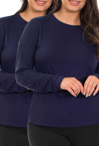 Bamboo Long Sleeve Relaxed Fit Tee - 2 Pack Navy