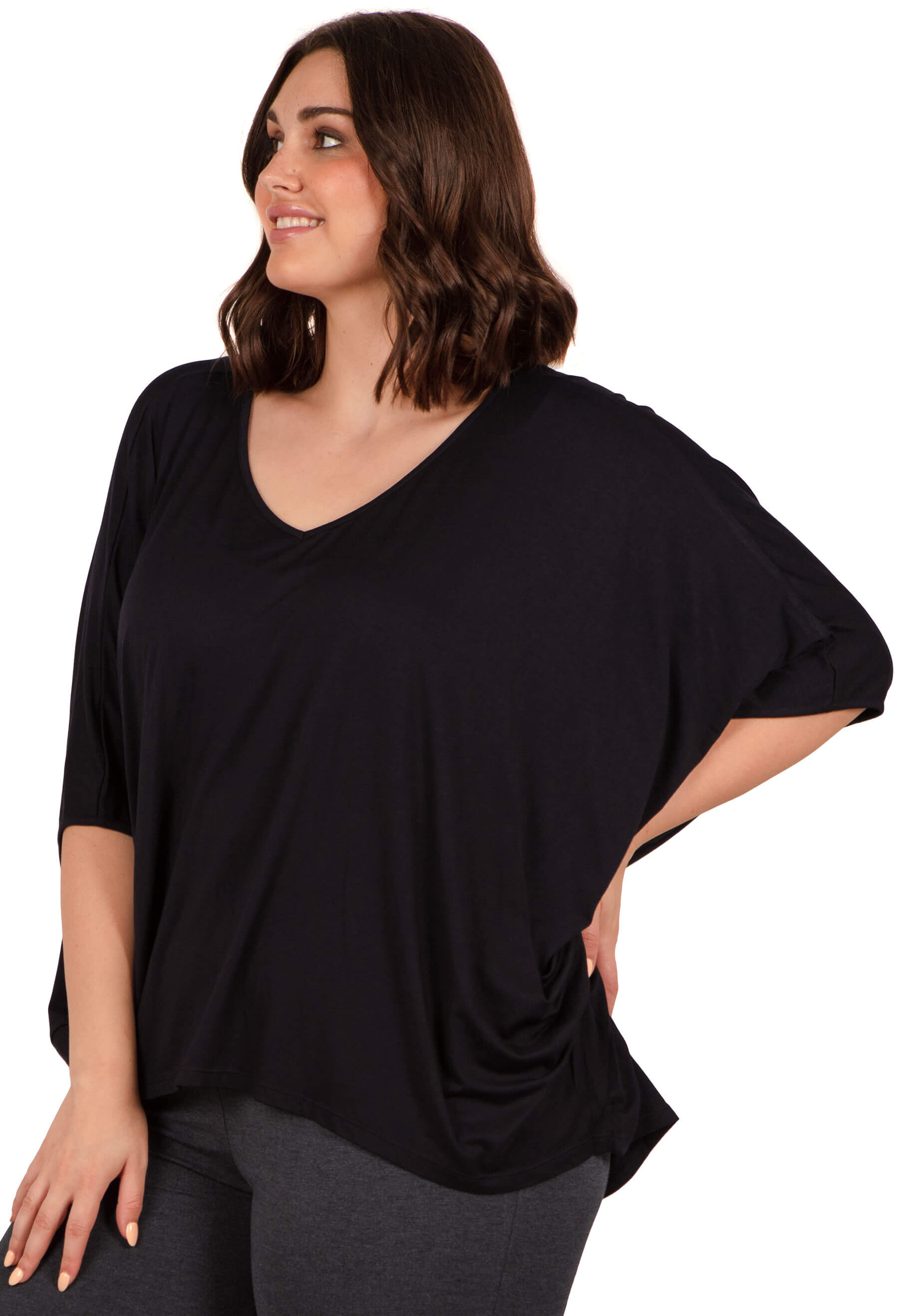 Bamboo V Neck Draped Short Sleeve Top | B Free Australia