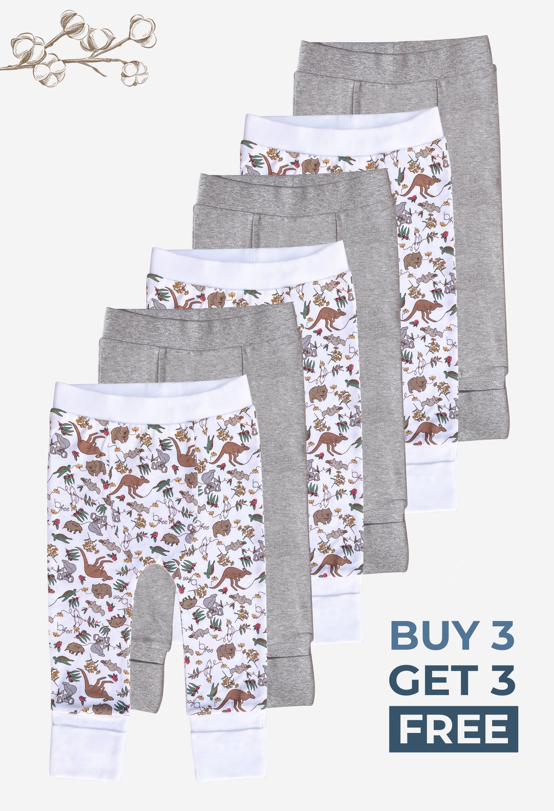 Comfy Baby Pants - 100% Organic Cotton - 6 Pack