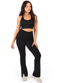 Long Line Mesh Racer Back Sports Bra & Flare Leggings Set