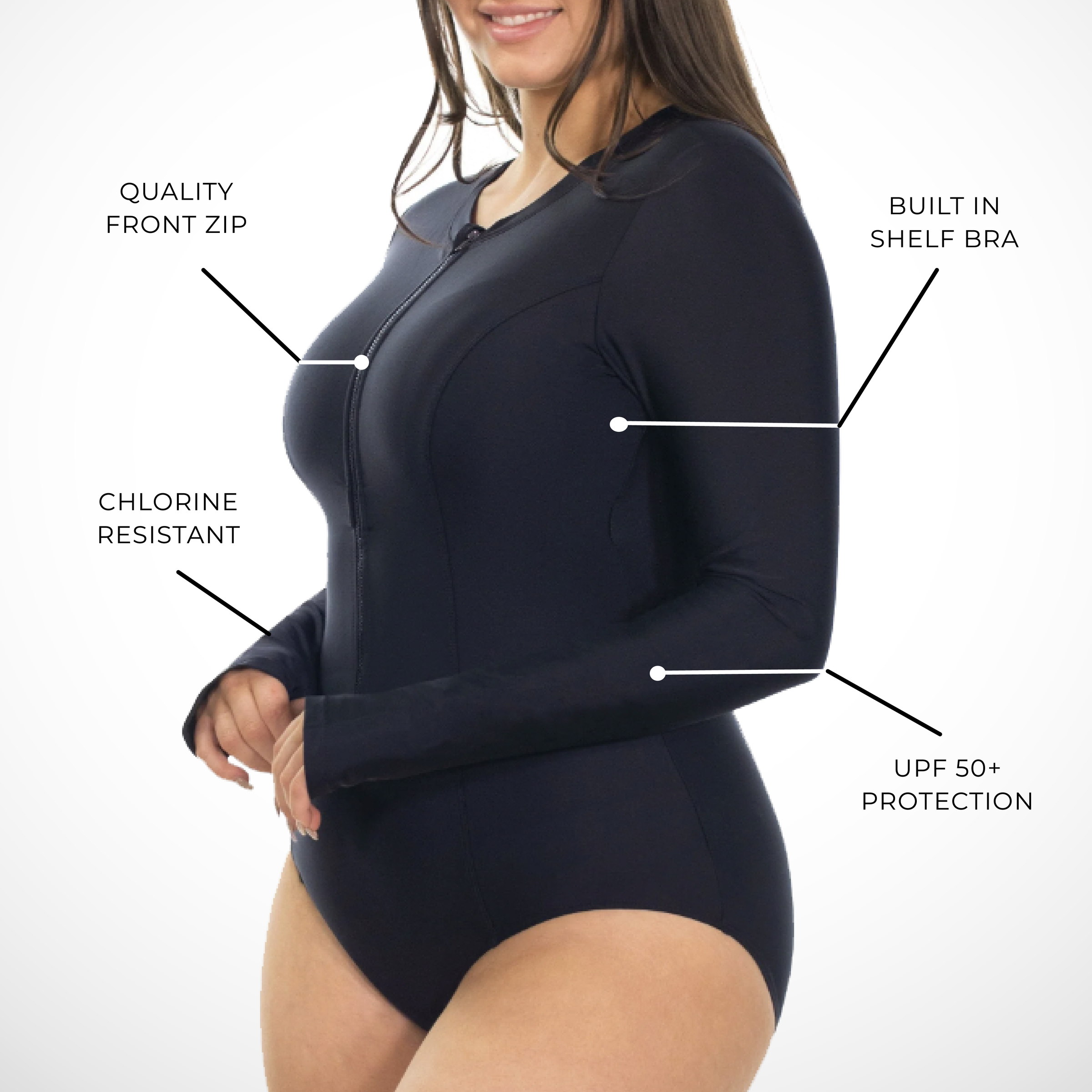 Plus Size Long Sleeve One Piece Swimsuit SWIMWEAR B Free Australia
