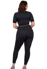 Square Neck Short Sleeve Crop Top and Seamless High Waist Full Length Leggings