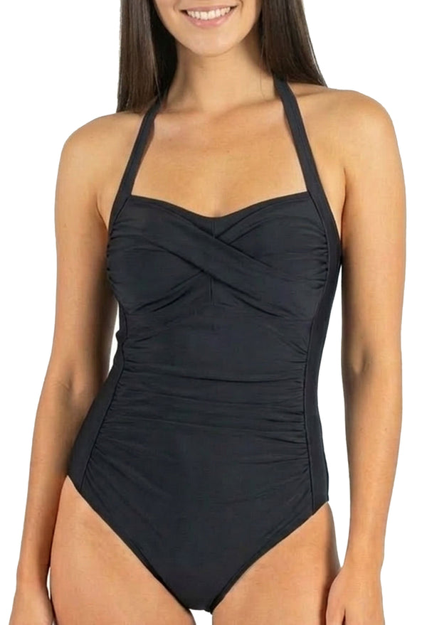 Petite Halter One-Piece Swimsuit with Ruched Bust