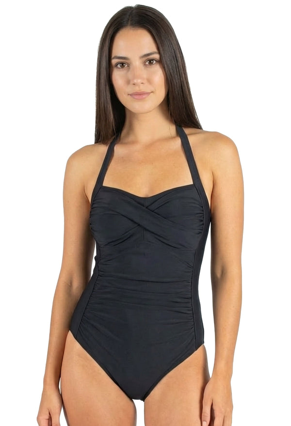 Petite Halter One-Piece Swimsuit with Ruched Bust