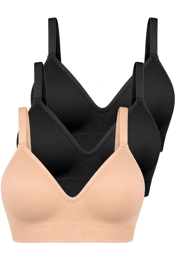 Plunge Comfort Tshirt Bra | Wireless with Fixed Moulded Cups - 3 Pack
