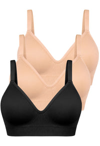 Plunge Comfort Tshirt Bra | Wireless with Fixed Moulded Cups - 3 Pack