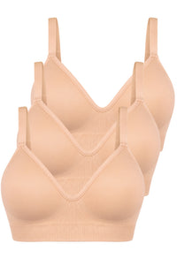 Plunge Comfort Tshirt Bra | Wireless with Fixed Moulded Cups - 3 Pack
