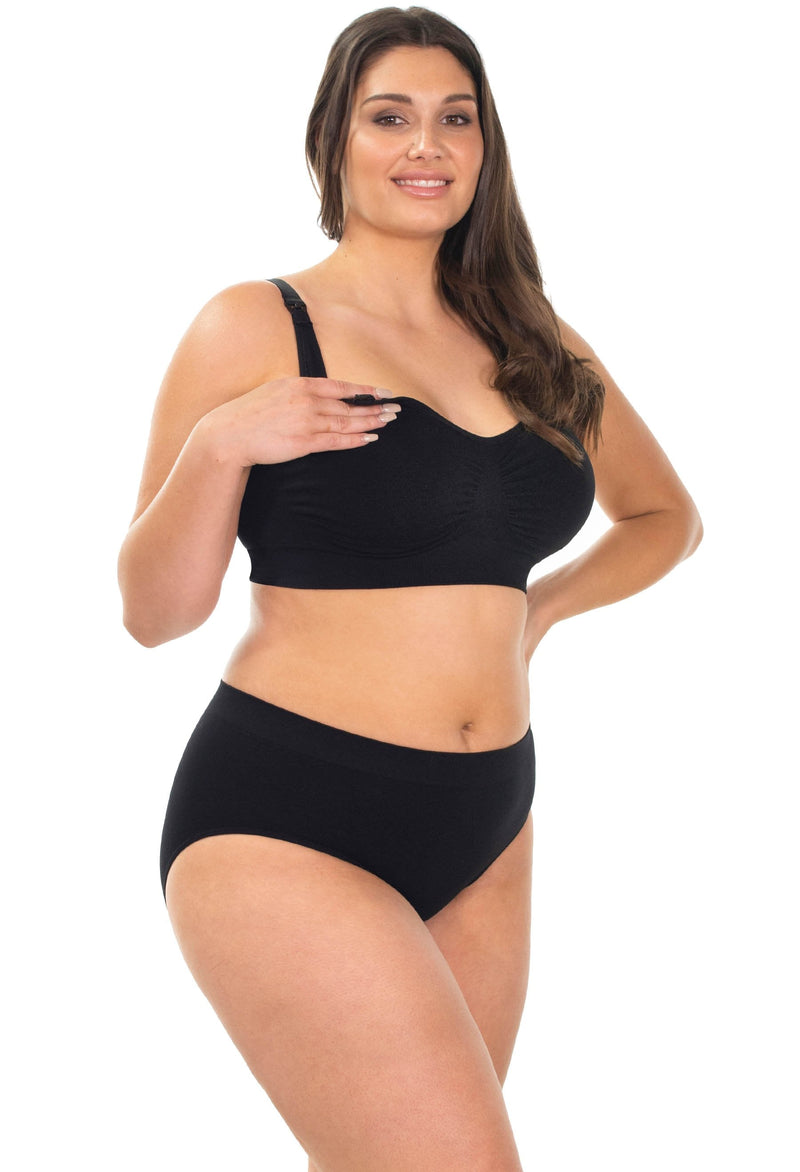 Bamboo Nursing Bra + High Cut Undies Black Set