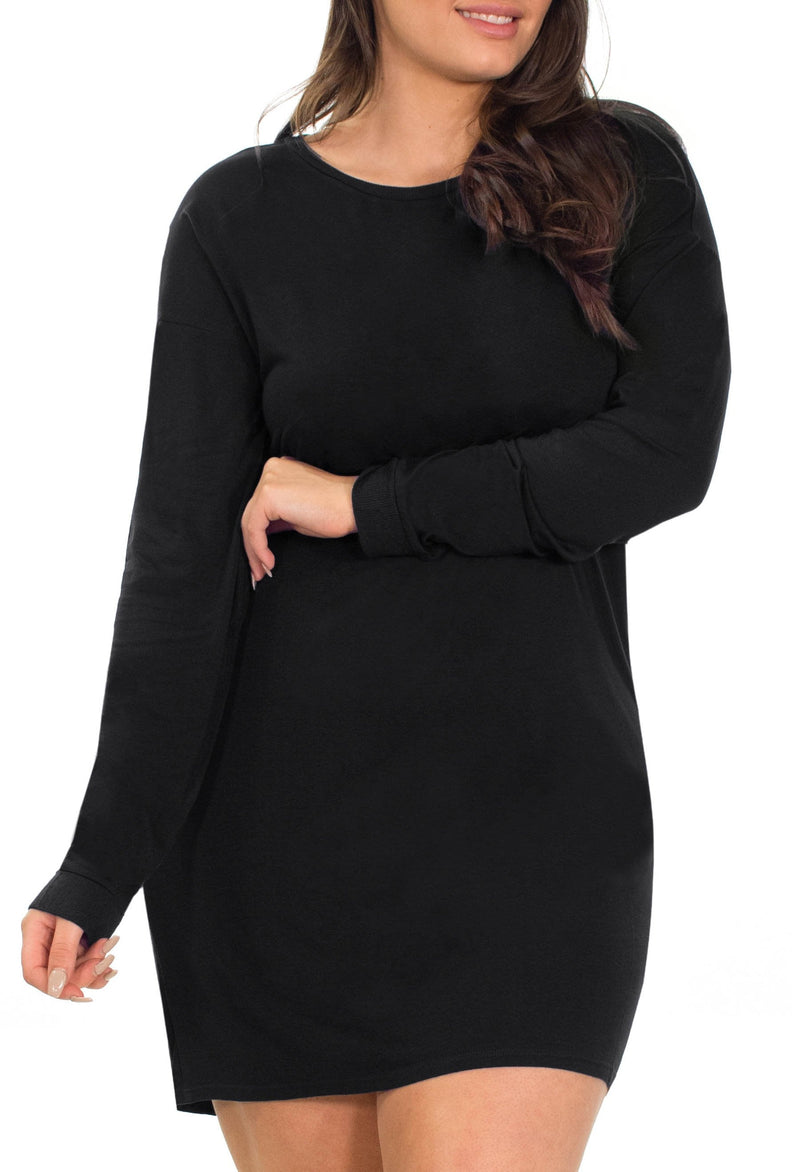 Bamboo Long Sleeve Relaxed Fit Dress - Black