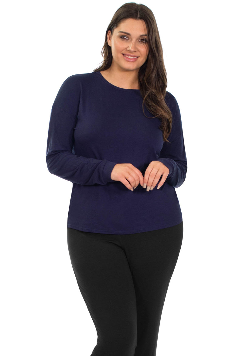 Bamboo Long Sleeve Relaxed Fit Tee - 2 Pack Navy