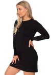 Bamboo Long Sleeve Relaxed Fit Dress - Black