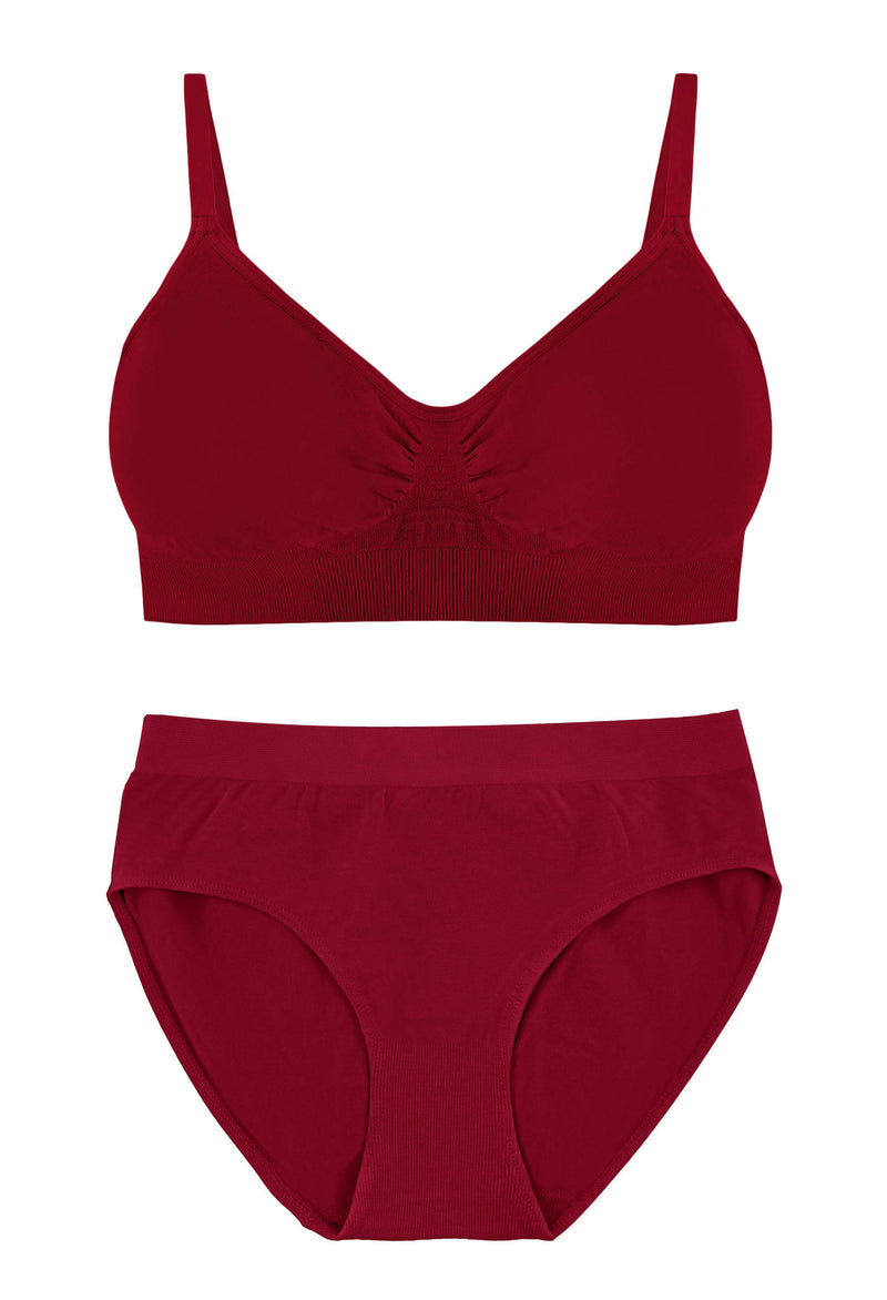 Burgundy Bamboo Bra + High Cut Set With FREE Nipple Covers