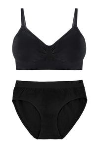 Black Bamboo Padded Wire Free Bra and High Cut Brief Set