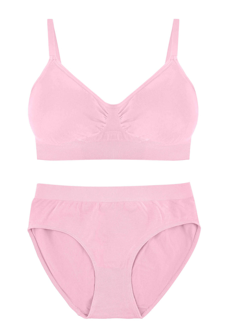 Pink Bamboo Padded Wire Free Bra and High Cut Brief Set