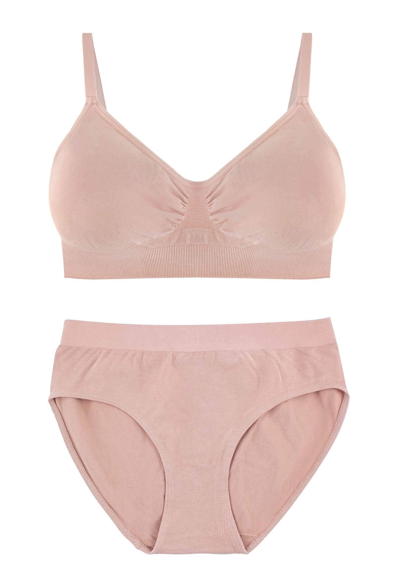 Nude Bamboo Padded Wire Free Bra and High Cut Brief Set