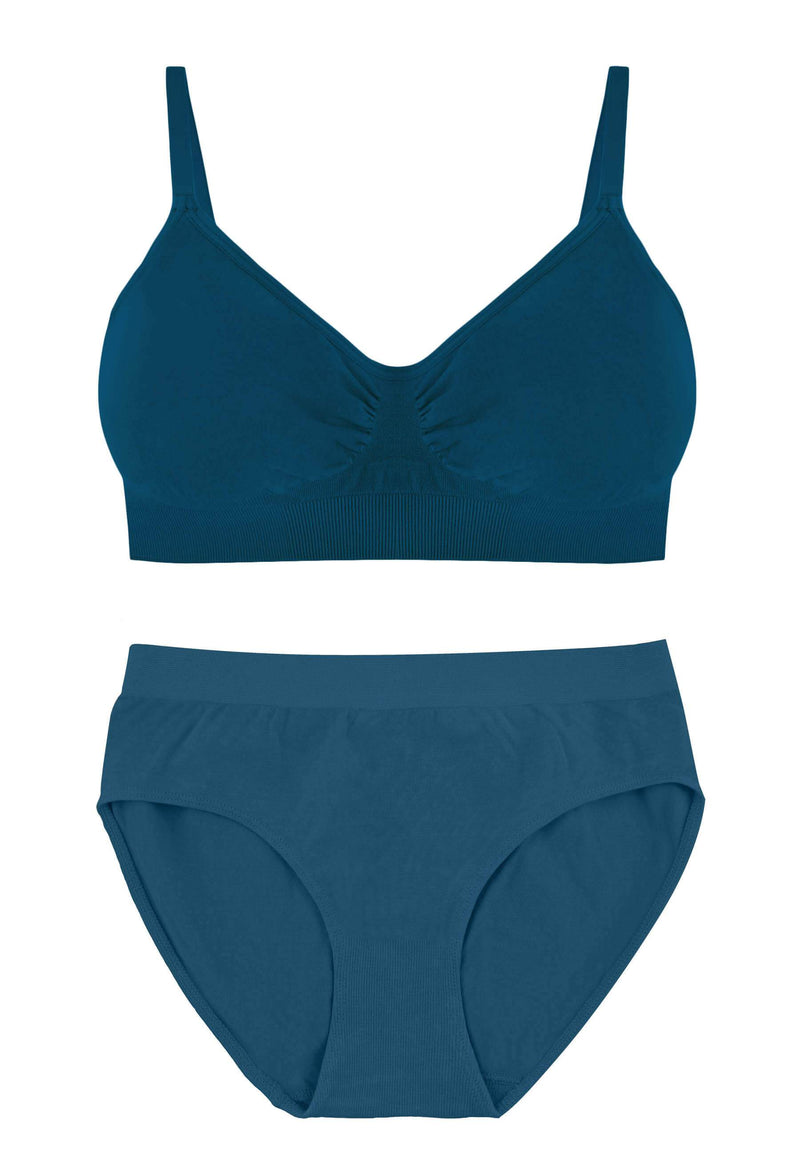 Blue Bamboo Padded Wire Free Bra and High Cut Brief Set